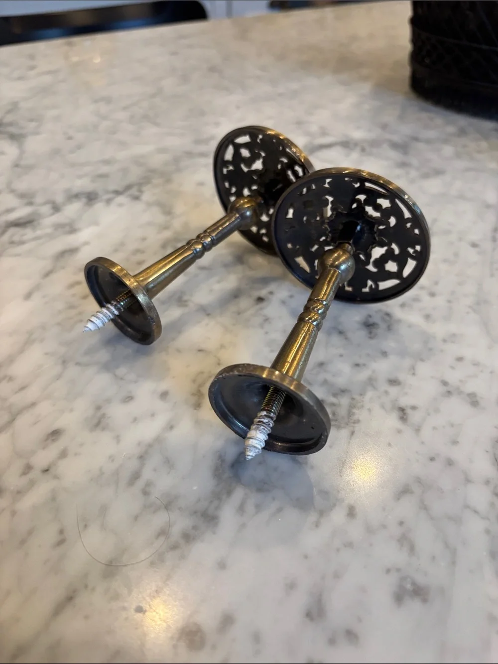 Ornate Round Brass Curtain Tieback Hooks - Antique Brass
